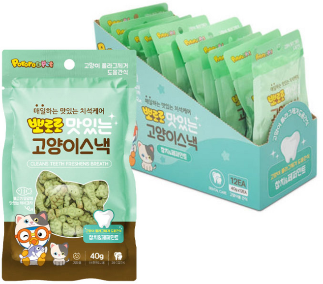 고양이간식 뽀로로 맛있는 고양이스낵, 참치+페퍼민트, 40g, 12개