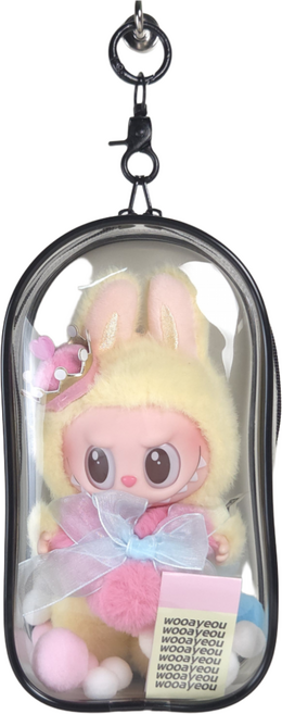 투명 인형 PVC 파우치 반원 케이스 키링 3종, 블랙, 1개