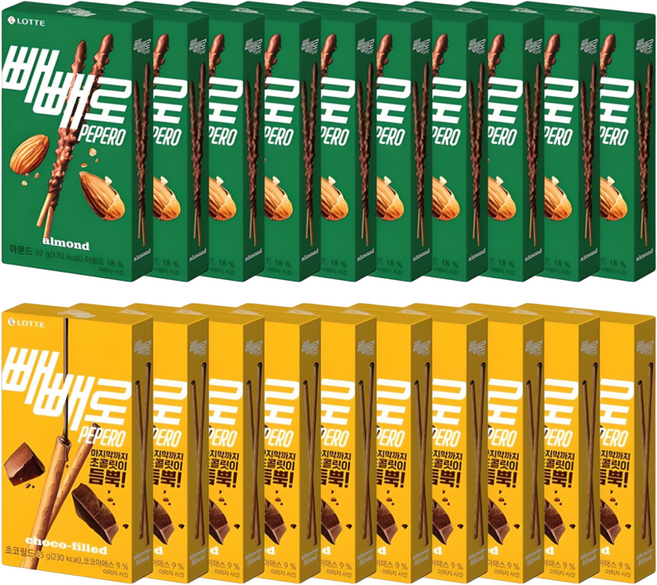 빼빼로 20개 초코/아몬드/누드/크런키, 770g, 1세트