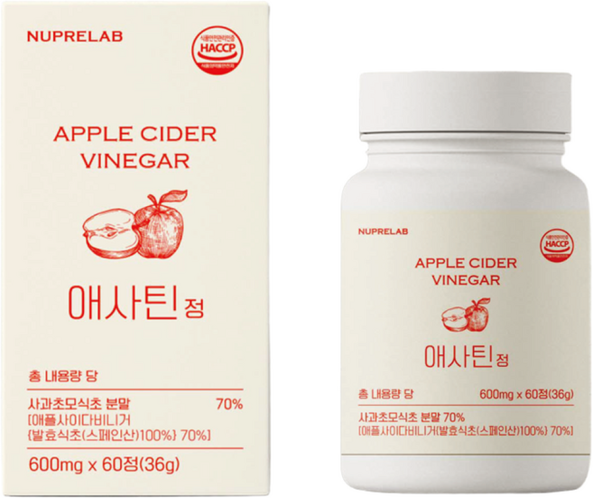 애사틴정 스페인산 유기농 애플사이다비니거 초모균 애사비 당흡수 지연제, 1개, 60정