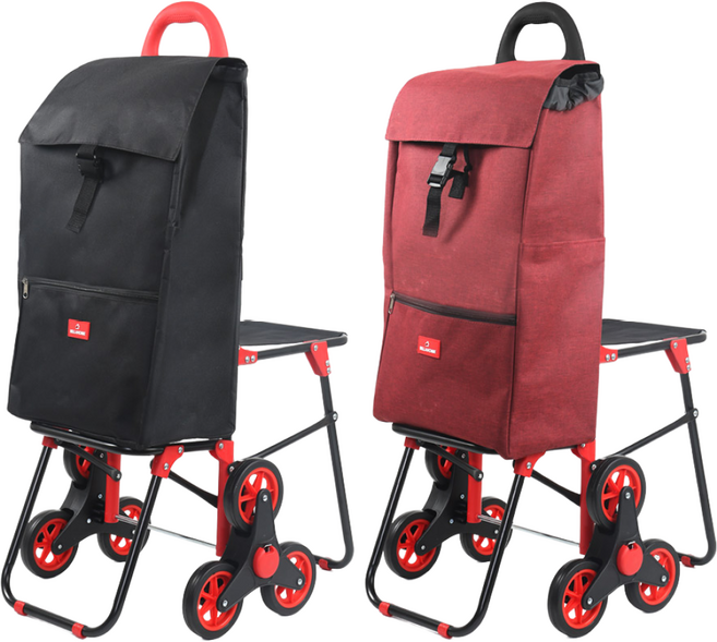 벨라홈 계단도 척척 올라가는 세바퀴 캐리어 의자폴딩카트 시장가방 캠핑 해변가 모래사장, 레드, 1개