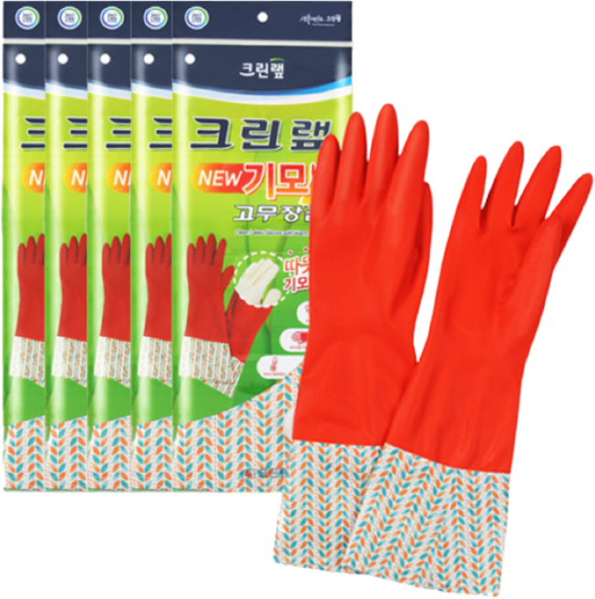 크린랩 기모 고무장갑 겨울고무장갑 방한장갑 기모장갑 토시고무장갑, 5개, 빨강