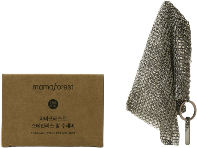 마마포레스트 프리미엄 316L 스텐 링수세미 철수세미 반영구수세미_탄냄비 불판 무쇠팬 텀블러 세척, 1개입, 1세트