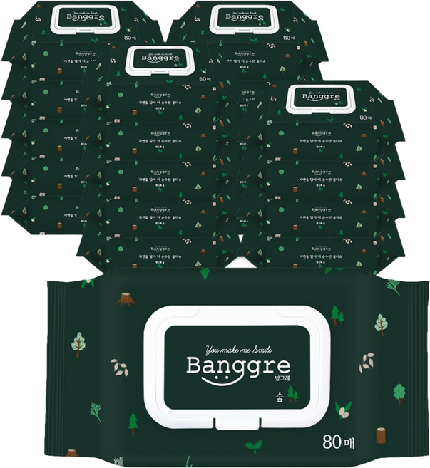 방그레 물티슈 숲 80매 (65gsm) 캡형, 1개입, 20세트, 65g