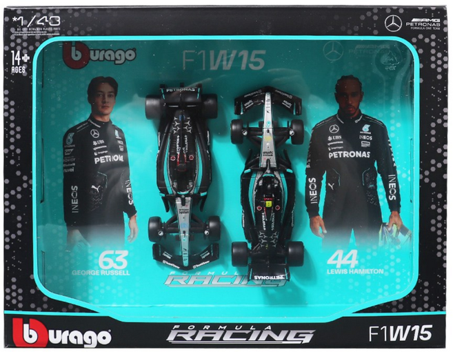 브라고 1:43 메르세데스 벤츠 AMG Petronas W15 Team 2개세트 F1 레이싱카