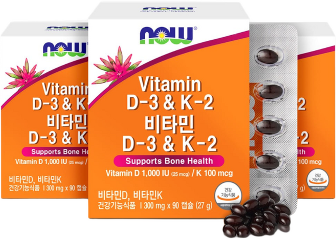 나우푸드 비타민D3 & K2 메나퀴논 MK-7 90캡슐 3박스 9개월분, 90회분