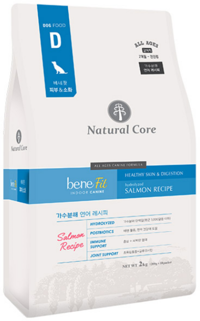 네츄럴코어 베네핏 피부 소화 가수분해 건식사료 S 입자, 2kg, 1개, 연어
