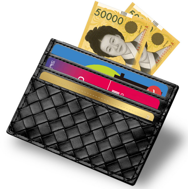 휴마이 격자무늬 남성 명함 홀더 양가죽 슬림 홀더 카드지갑