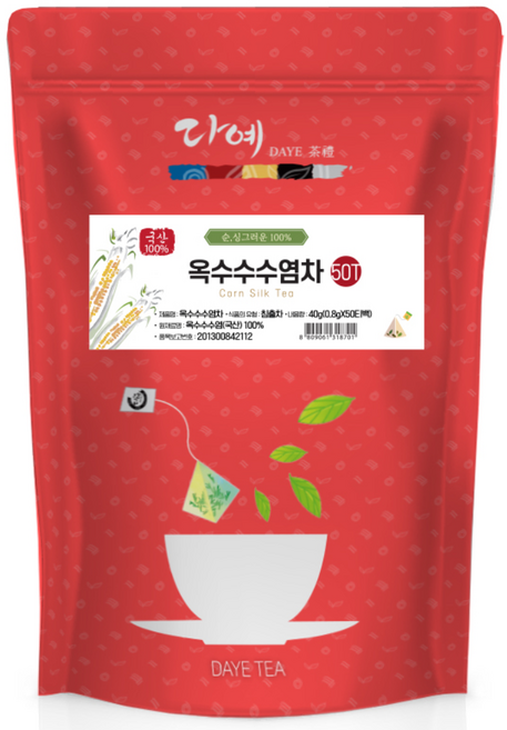 [본사직영] 다예 100% 국산 옥수수수염차 50티백 지퍼백 티백차 생분해 삼각티백, 0.8g, 50개입, 1개