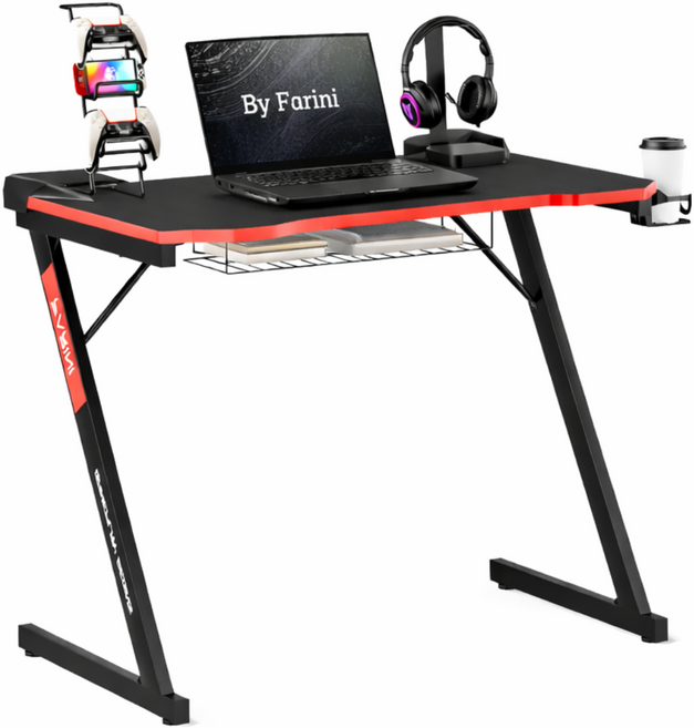 피리니 1인용 컴퓨터책상 카본패턴 게이밍 테이블 Z자형 사무용