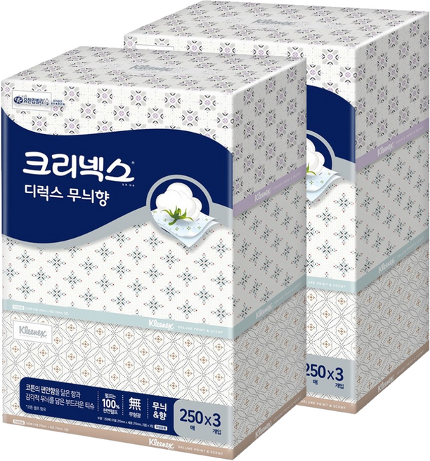 크리넥스 디럭스 무늬향 각티슈 2겹, 250매, 6개