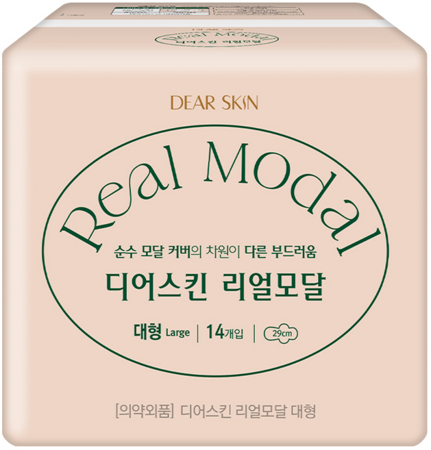 디어스킨 리얼모달 생리대 날개형, 대형, 14개입, 1개