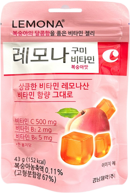 [오렌지팜] 경남제약 레모나 구미 비타민 복숭아맛 비타민젤리, 43g, 1개