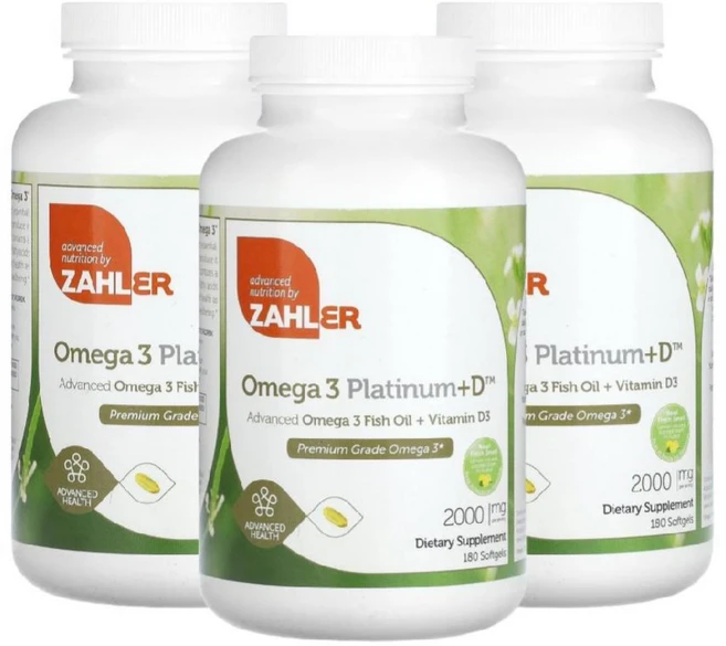 자일러 오메가3 플래티넘 비타민D 피쉬오일 버프리스 소프트젤 Zahler Omega 3 Platinum +D, 180정, 3개 - 쿠팡