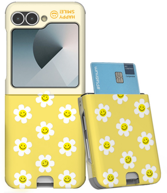 갤럭시 Z플립6 파스텔 스마일 패턴 하드 맥세이프 카드수납 케이스 (맥세이프 호환)