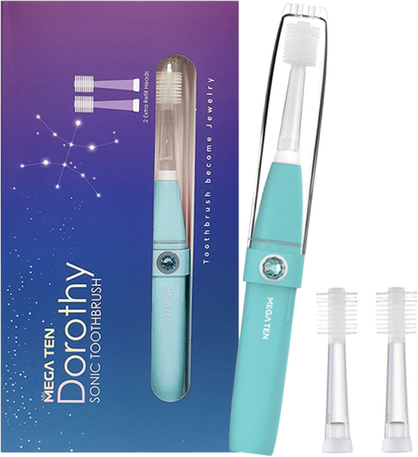 [메가텐도로시]스와로브스키 엘리먼트 주니어성인용 음파전동칫솔 도로시 3in1 8단모 (본품1+리필2), 아쿠아스카이, 1개