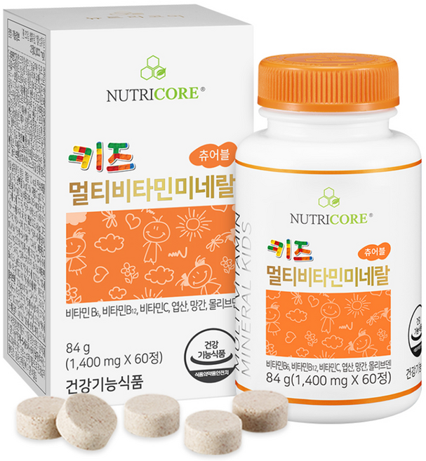 뉴트리코어 키즈 멀티 비타민 미네랄, 60정, 1개