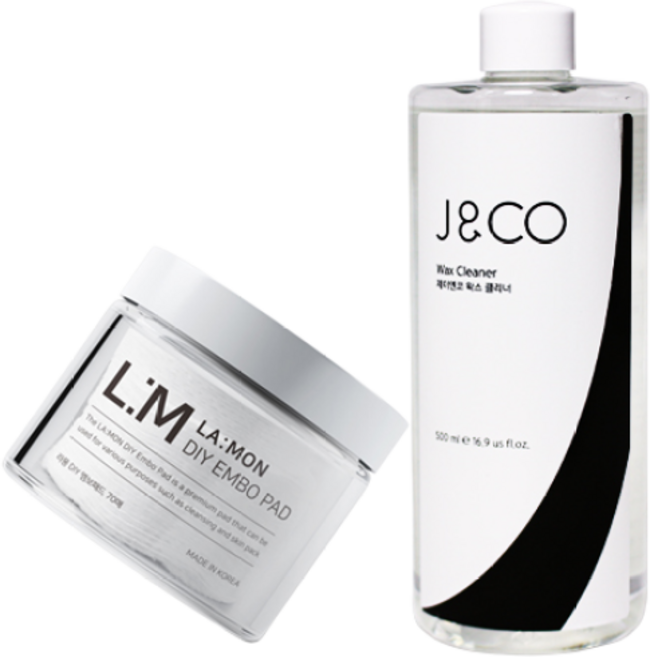 제이엔코 왁스 클리너 500ml + DIY 양면 엠보싱패드 대용량 사이즈업 워머기 잔여물 제거 왁싱재료, 1개