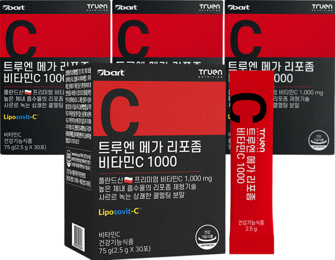 트루엔 메가 리포좀 비타민C 1000 분말스틱 30회분, 75g, 4박스