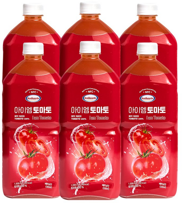 보넬드 아이엠 토마토 100% NFC 착즙주스, 6개, 1L