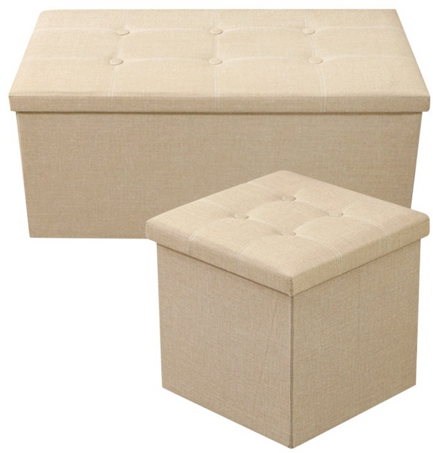 벨레스 접이식 수납형 스툴 중형+대형 세트, 1개, 아이보리