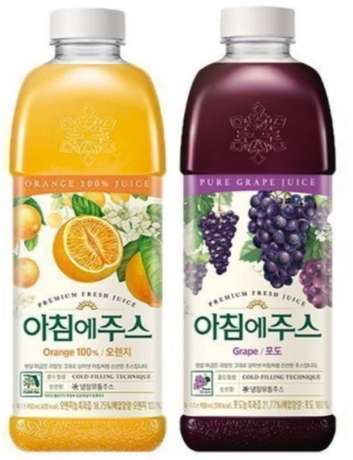 아침에주스 오렌지+포도, 4개, 950ml