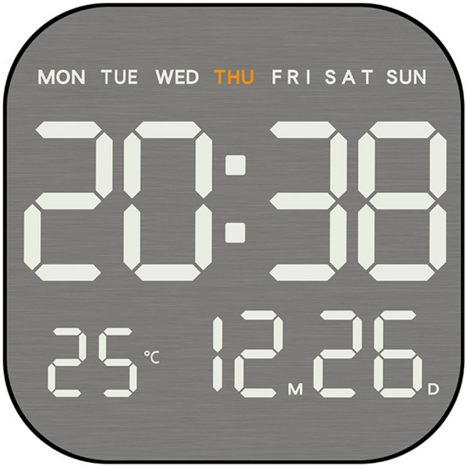 KICOCO 디지털 무소음 LED 벽시계 인테리어 벽시계 시간 요일 날짜 온도 알람, 차콜