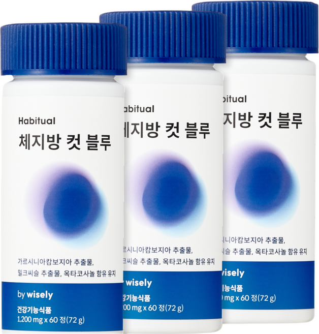 와이즐리 체지방 컷 블루 가르시니아 밀크씨슬 옥타코시놀, 3개, 60정