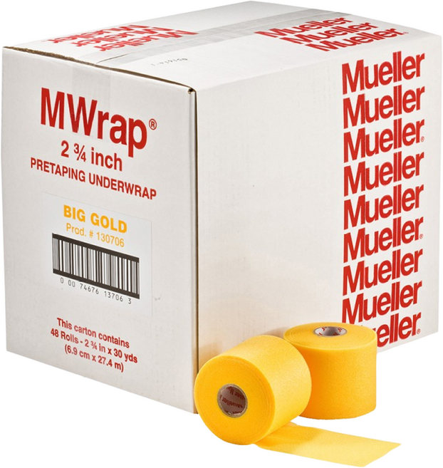 뮬러 언더랩 MUELLER MWrap 6.9CM .4M 스펀지 스포츠 테이프 테이핑 라켓 그립 발목테이핑, 골드, 12개