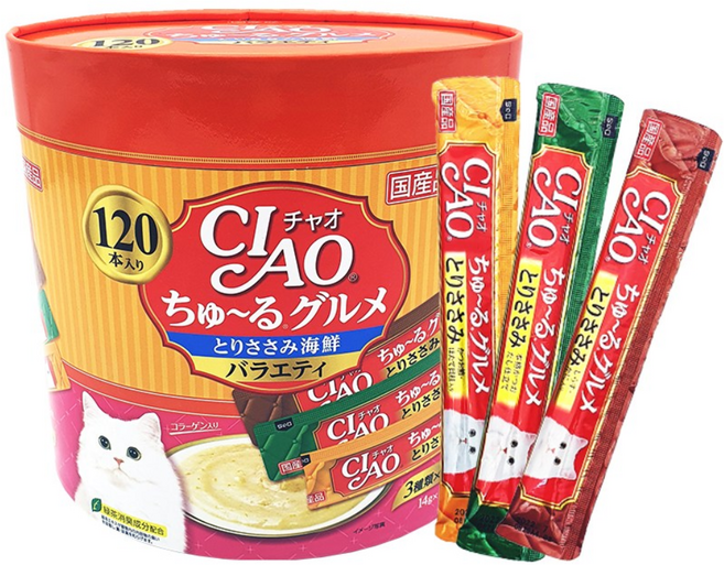 챠오츄르 구루메 고양이 간식 120p, 혼합맛(닭가슴살/해산물), 1.68kg, 14ml, 1개