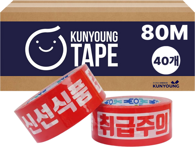 우림 박스테이프 OPP 포장 택배 신선식품 취급주의 포장용 당일배송 테이프 신선당일 80M 바탕흰색, 박스테이프/로고, 40개