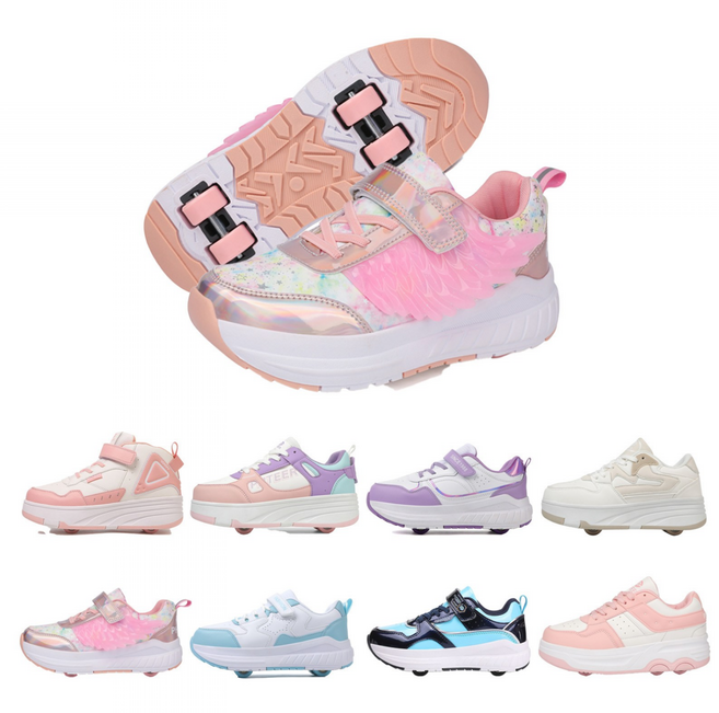 PHTEER 롤러슈즈 패션 바퀴달린 운동화 롤러스케이트 4륜 F07, 핑크색, 1개