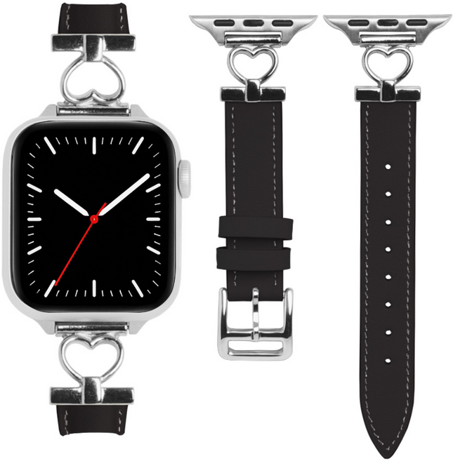 티엑스엘엑스 애플워치 슬림 하트 링크 소가죽 스트랩 레더 밴드, 블랙, 1개