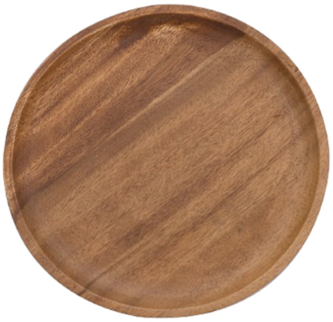 아카시아 원형 접시 30cm 우드 나무 캠핑 브런치 플레이트 그릇 식기, 없음, 1개
