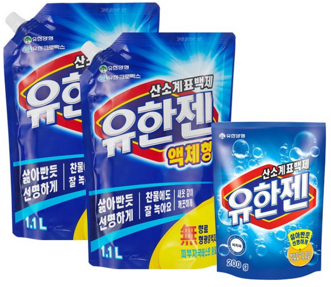 유한 유한젠 산소계 표백제 액체형 리필 1.1L X2개+유한젠 200g 증정용, 1개