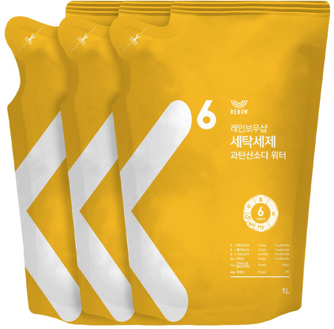 레인보우샵 세탁세제 과탄산소다 워터 1L 리필 4개, 1개