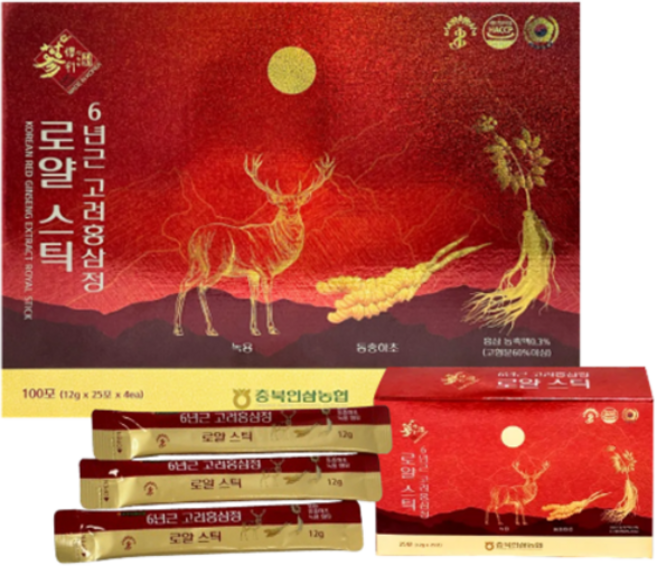 6년근 고려홍삼정 로얄스틱 ( 녹용+ 동충하초+인삼) 100포, 1개, 100회분