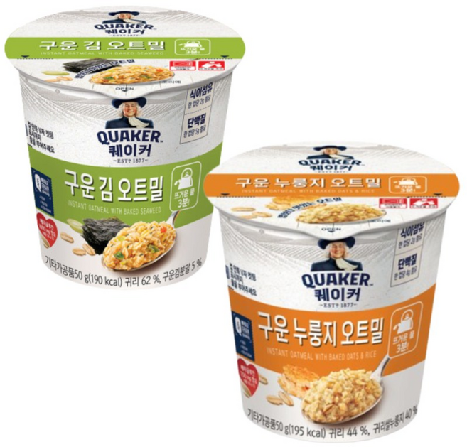 [롯데제과(주)] 퀘이커 구운김 오트밀50gX12개 외 2종, 50g, 선택:3. 퀘이커누룽지/구운김 오트밀50gX12 혼합