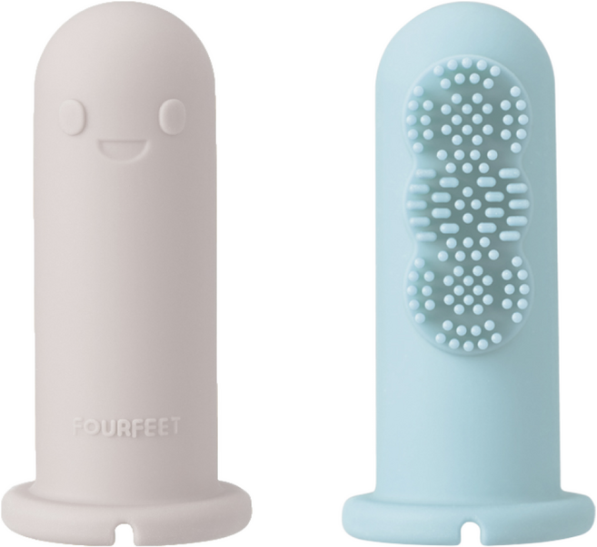 [다이노 손가락 칫솔] _ 아기와 놀면서 씻는다 아기 칫솔 신생아 칫솔 실리콘 칫솔 유아 칫솔 출산선물 귀여운 칫솔 놀이학습 인체공학 손가락 칫솔, 그레이+하늘, 1세트, 2개입