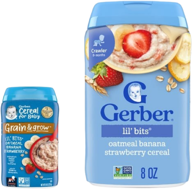 거버 릴 비츠 어린이 분말 식품 227g, 3개, 오트밀 + 바나나 + 딸기