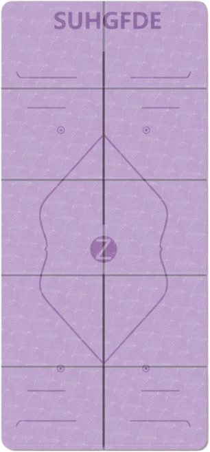 style dr 접이식 요가 매트 두꺼운 천연 항균 에센셜 TPE 친환경 스트레칭 낮잠 점심 간편 헬스 휴대용 소음방지 매트, 자주색(위치 표시선 포함), 1개