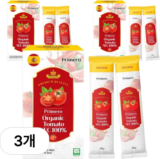 프리메로 유기농 토마토 NFC 100% 스페인 토마토즙 스틱, 3박스, 400ml