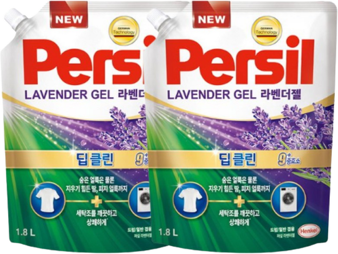 [ 퍼실 ] 딥클린 세탁세제 라벤더 듀얼 일반 드럼 겸용 리필, 1.8L, 2개