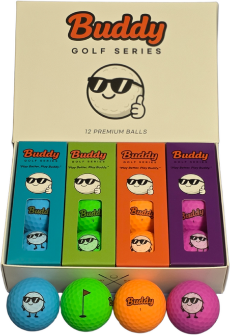 버디 캐릭터 골프공 무광 2피스, 1개, 12개입, 컬러볼(그린+오렌지+파랑+연보라)