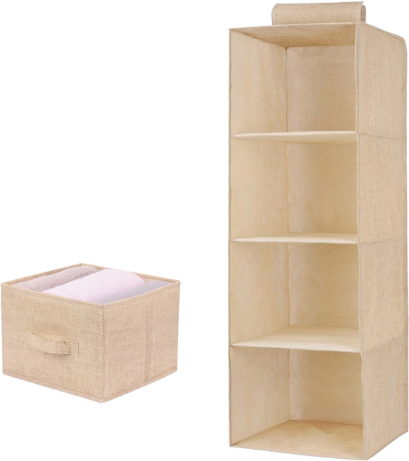 NINONLY 접이식 옷장 선반 서랍세트 공간절약 행잉오거나이저 수납 트레이 장롱 정리용품, 1개, 패브릭 베이지