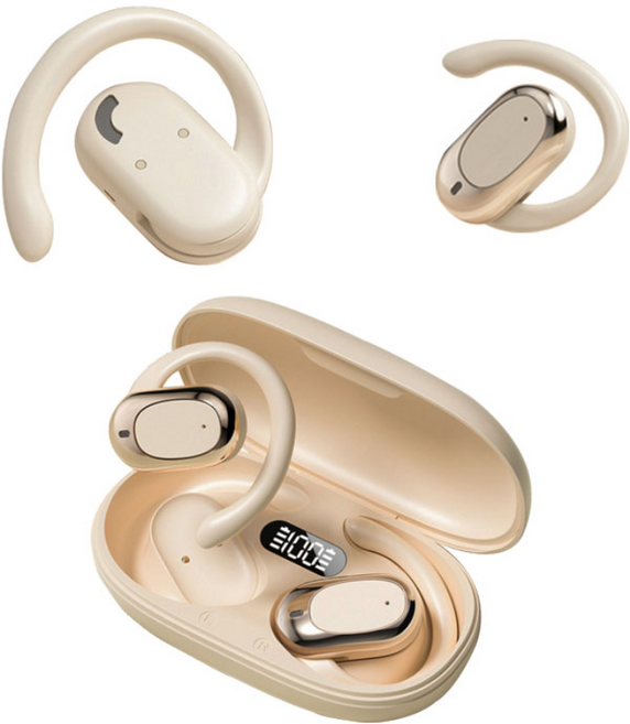 골전도 블루투스 이어폰 오픈형 귀걸이형 고음질 무선 이어폰, 살구색