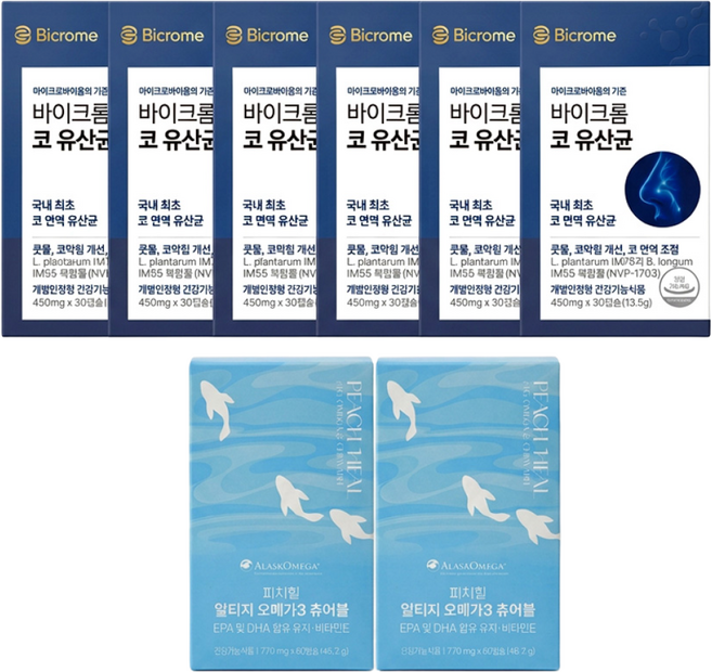 [실온 리뉴얼] 바이크롬 코 유산균 + 피치약사 고함량 비타민C 3000 세트, 8개, 30정