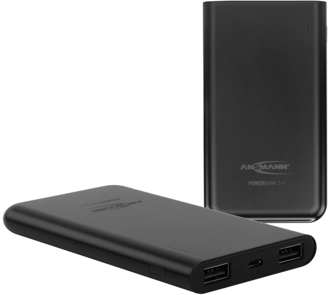 독일 안스만 슬림 보조배터리 5000mAh (USB 2포트 / 스마트폰 핸드폰 충전 등), 블랙, 1700-0066-2