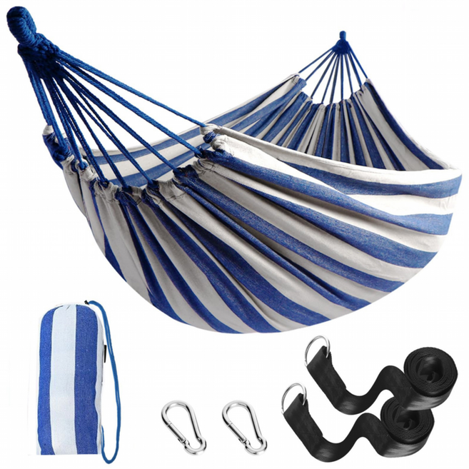 LYRHIX 해먹 해먹그네 대형해먹 캠핑해먹특대 더블해먹특대 가정용필수야외해먹, 캔버스, 블루화이트
