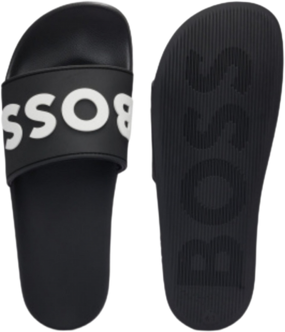HUGO BOSS 휴고 보스 레이즈드 로고 이탈리안 메이드 슬라이드 블랙 50498241-001